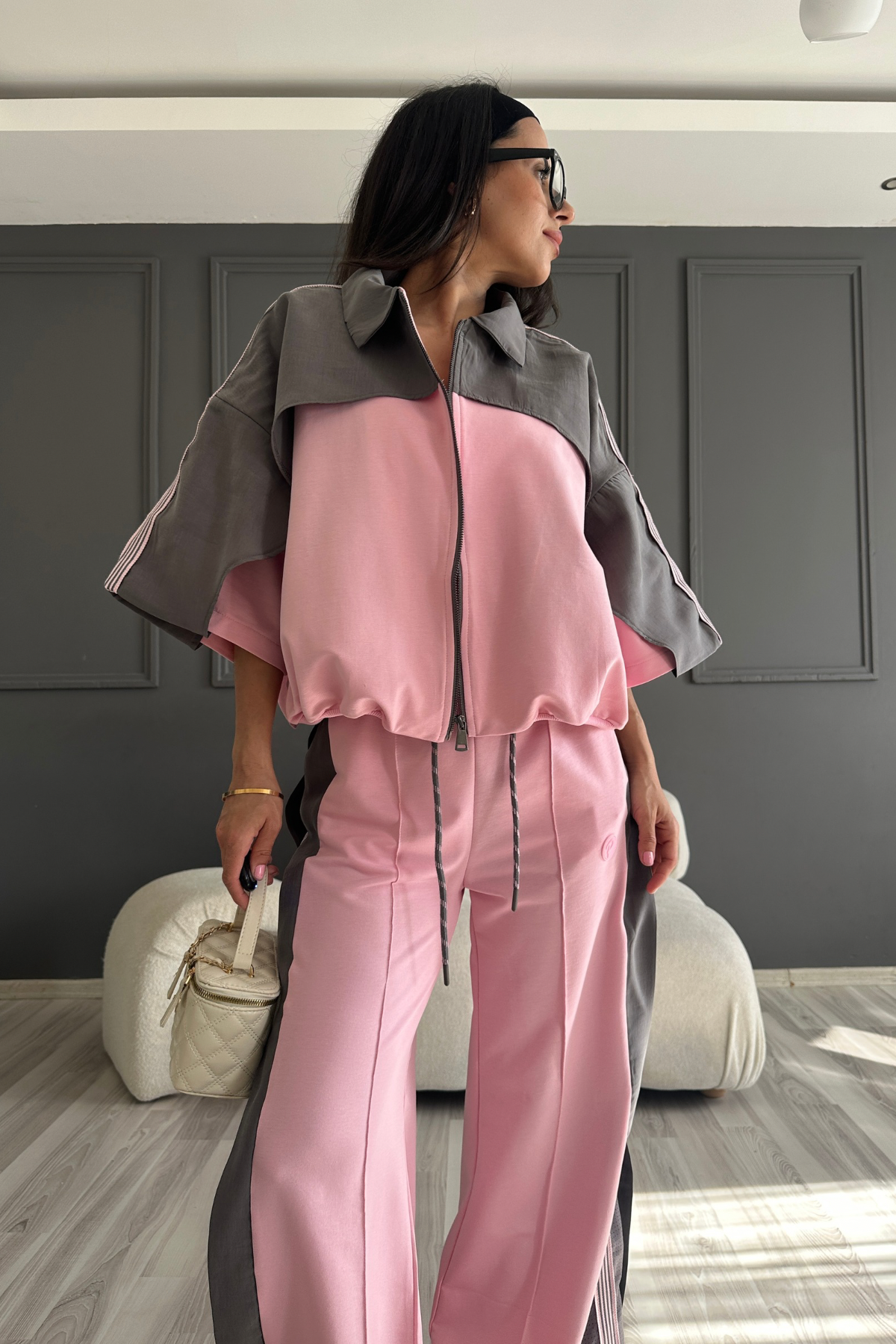 Paraşüt Detay Premium Üçlü Pembe Takım