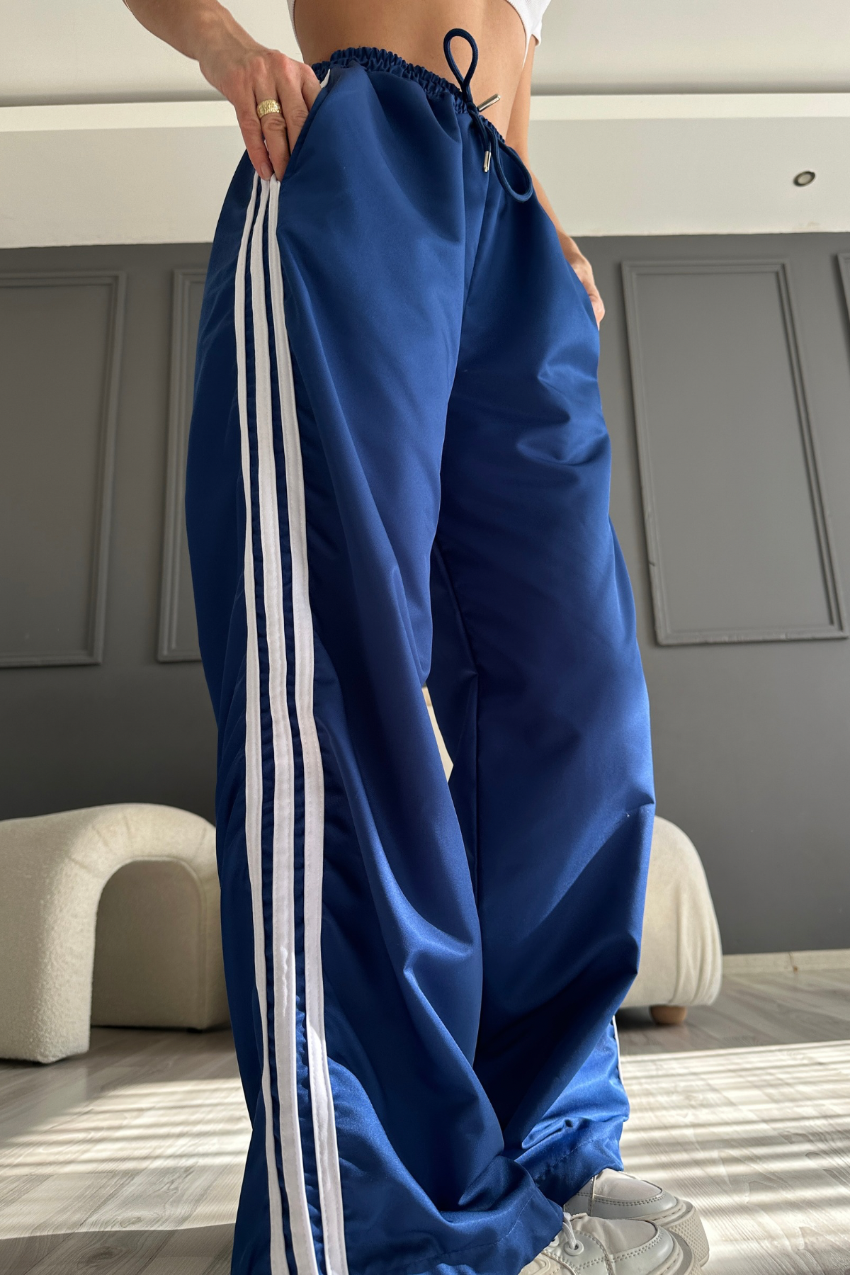 Paraşüt Mavi Şeritli Pantolon
