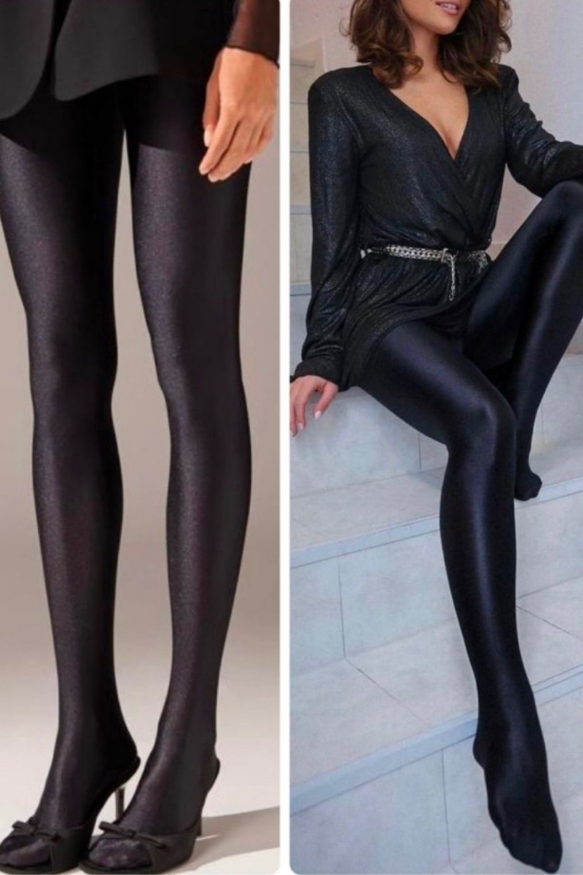 Parlak Siyah Çorap Tayt