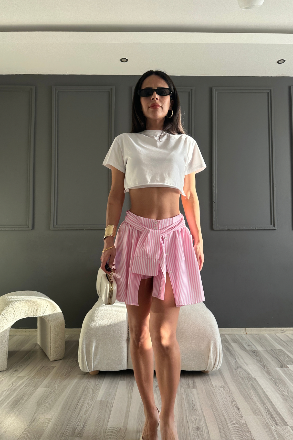 Pembe Bağlamalı Şort Etek