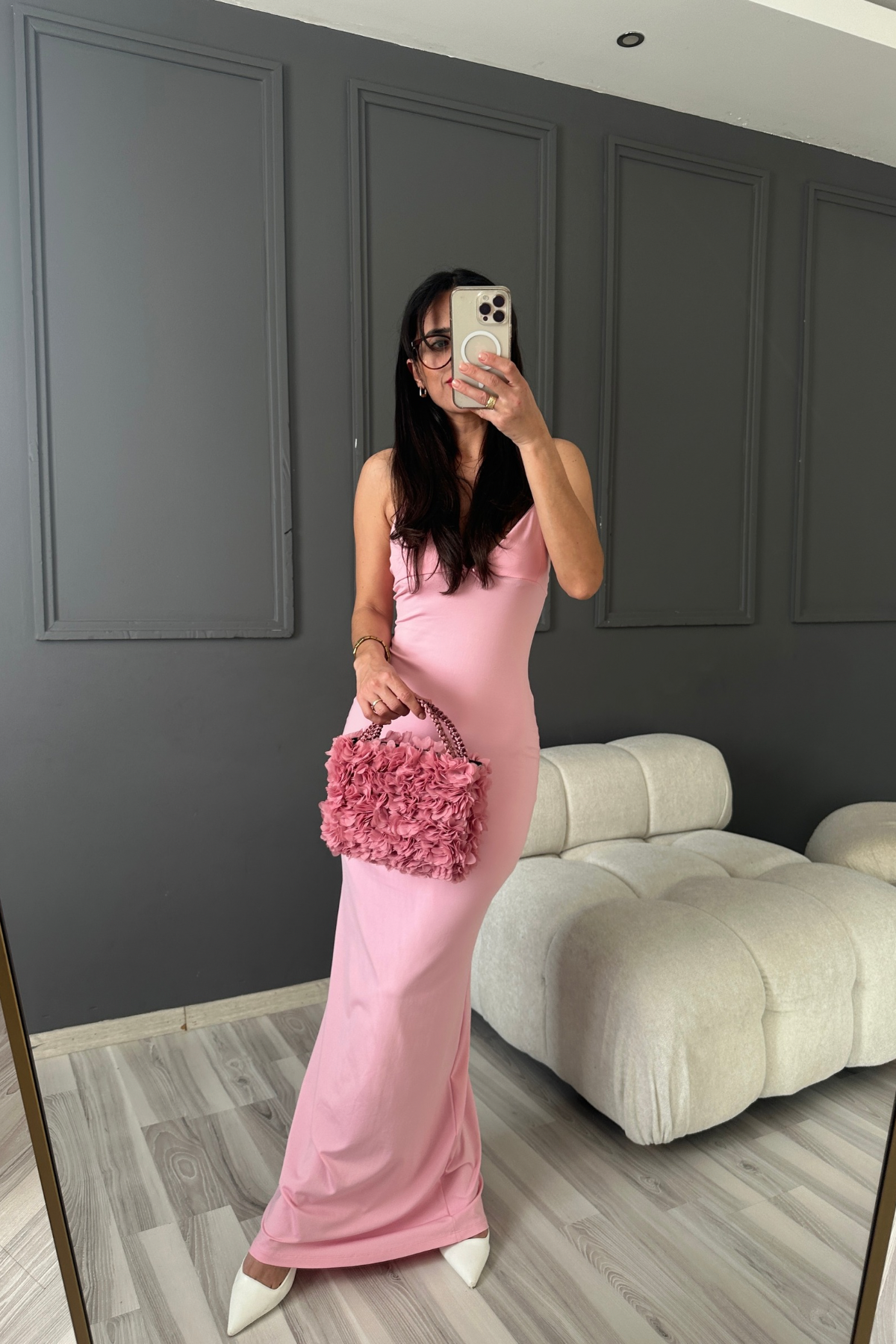 Pembe İp Askılı Elbise