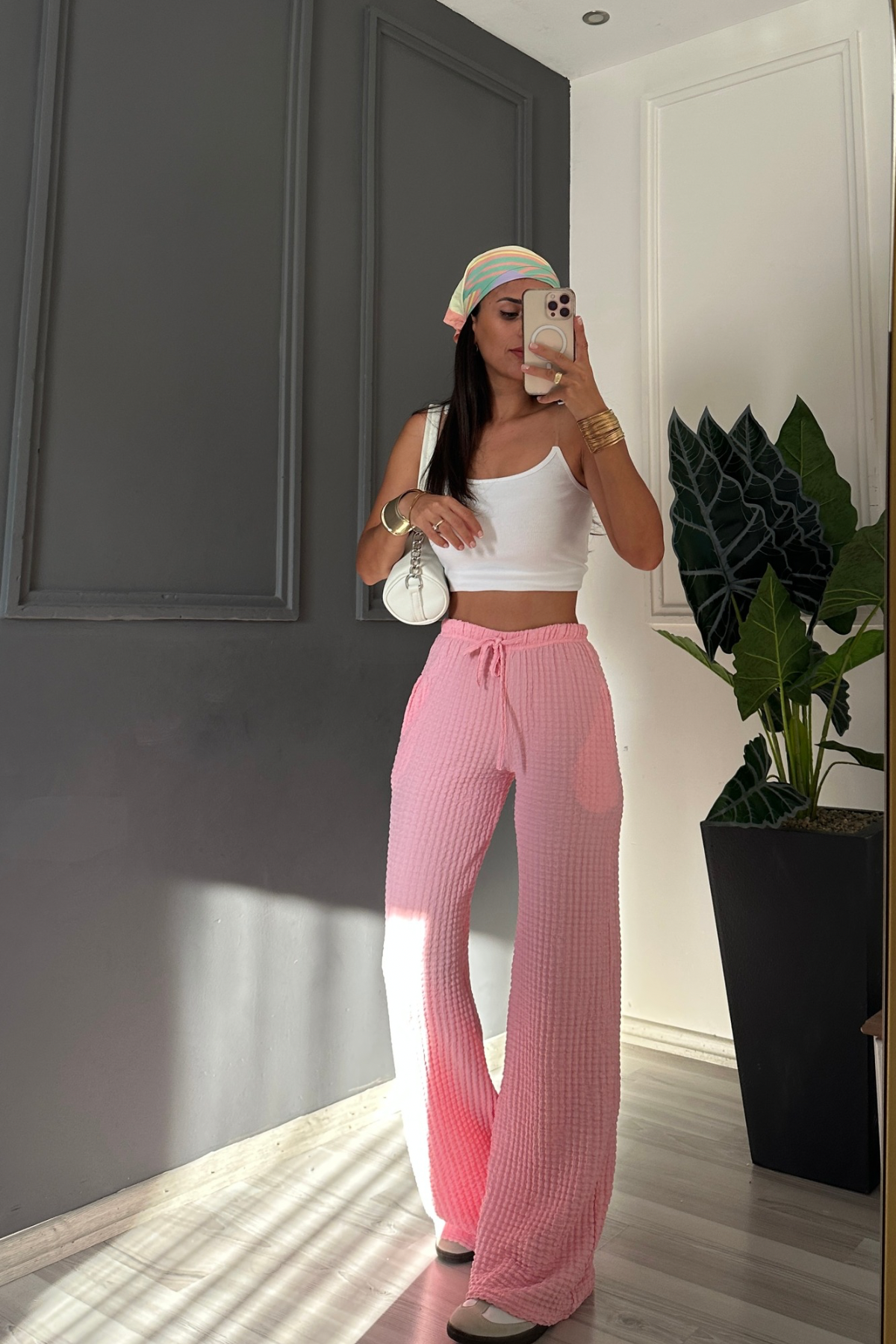 Pembe Jakarlı Burble Pantolon