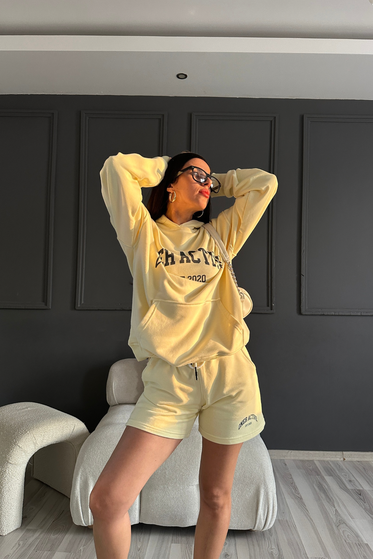 Sarı Şort Sweat Takım
