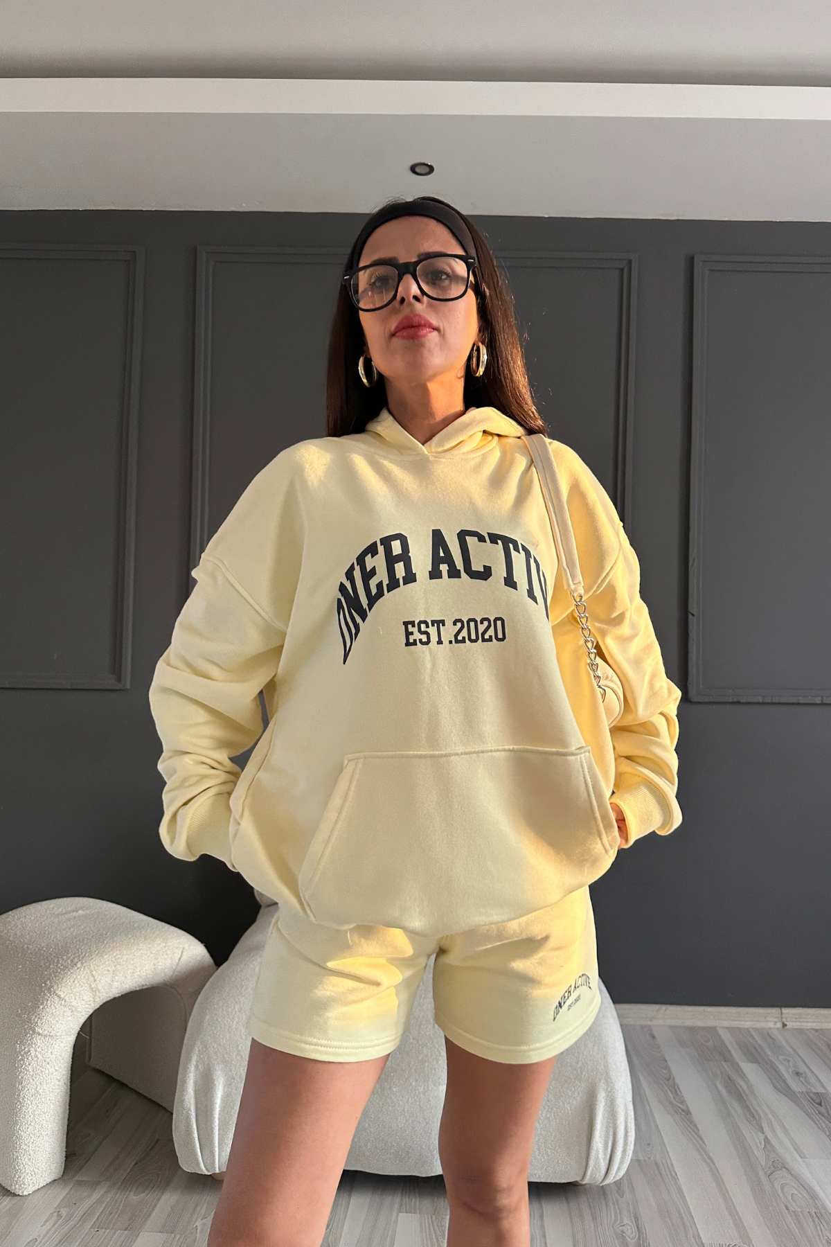 Sarı Şort Sweat Takım