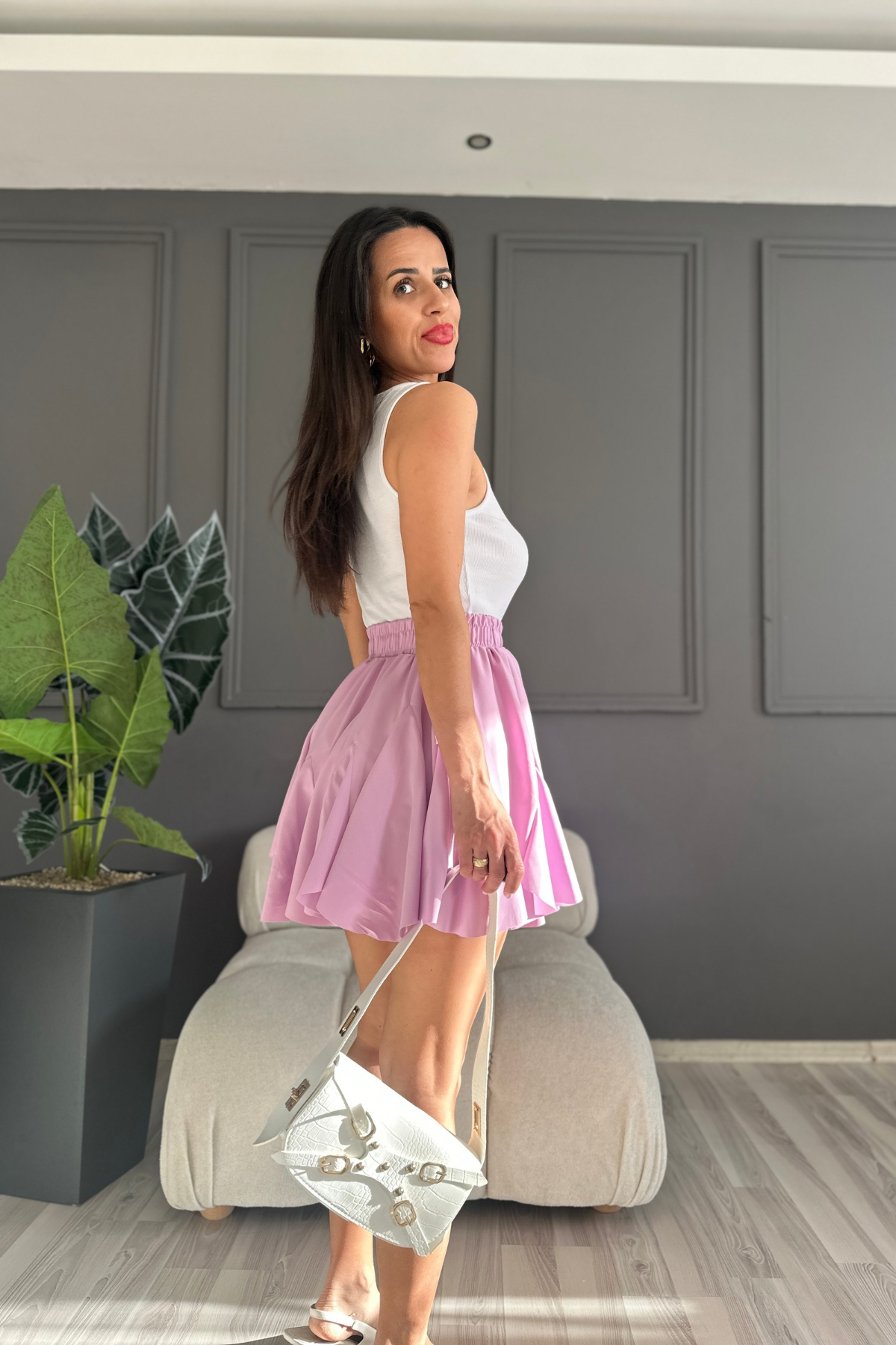 Senz Fırfırlı Lila Etek