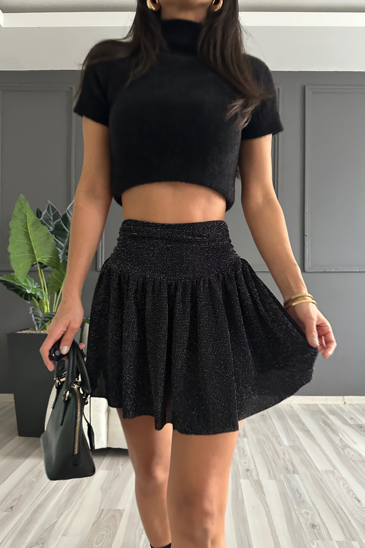 Simli Likralı Şort Etek