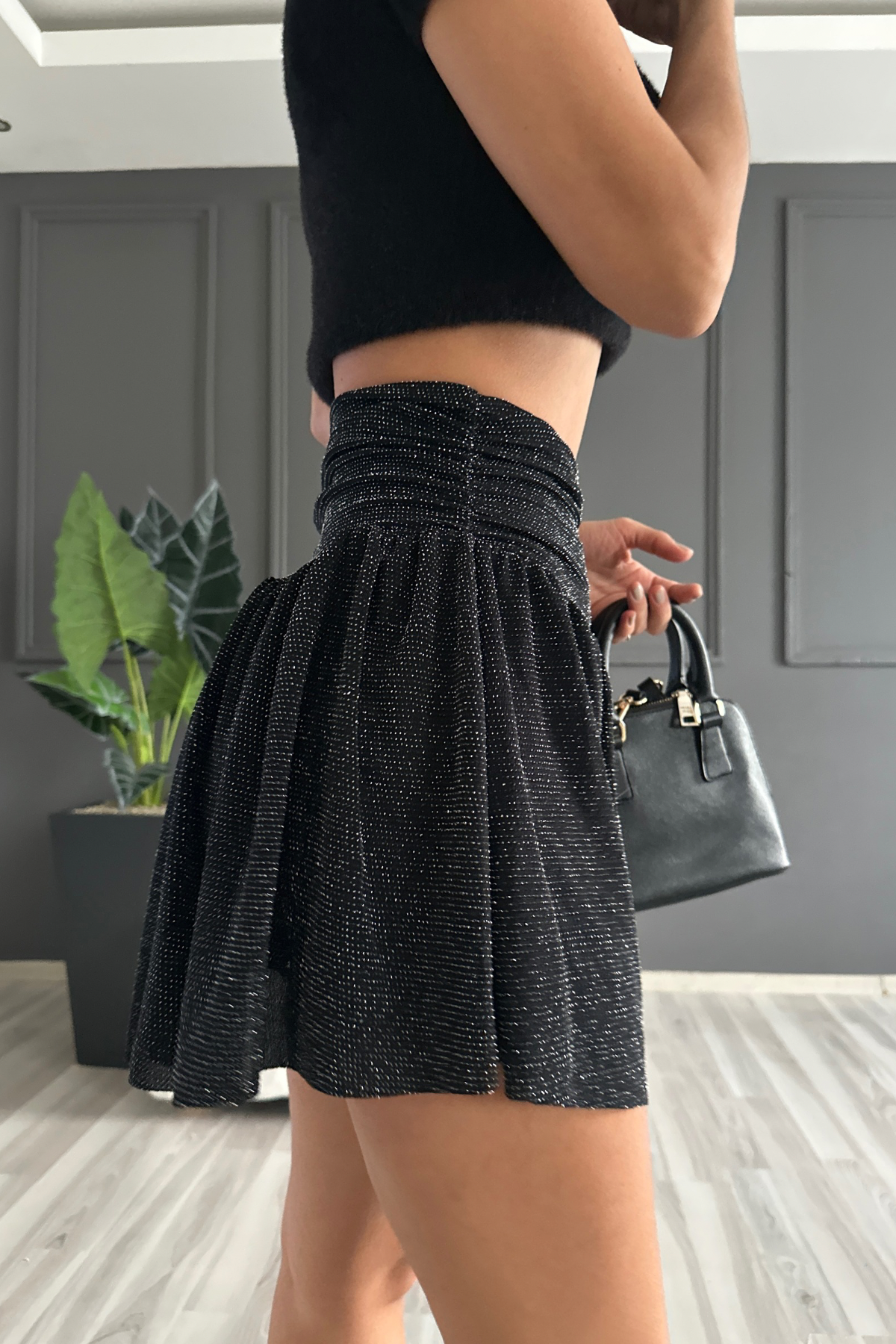 Simli Likralı Şort Etek