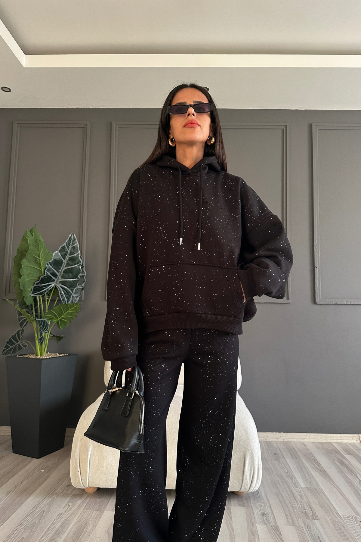 Simli Siyah Sweatshirt
