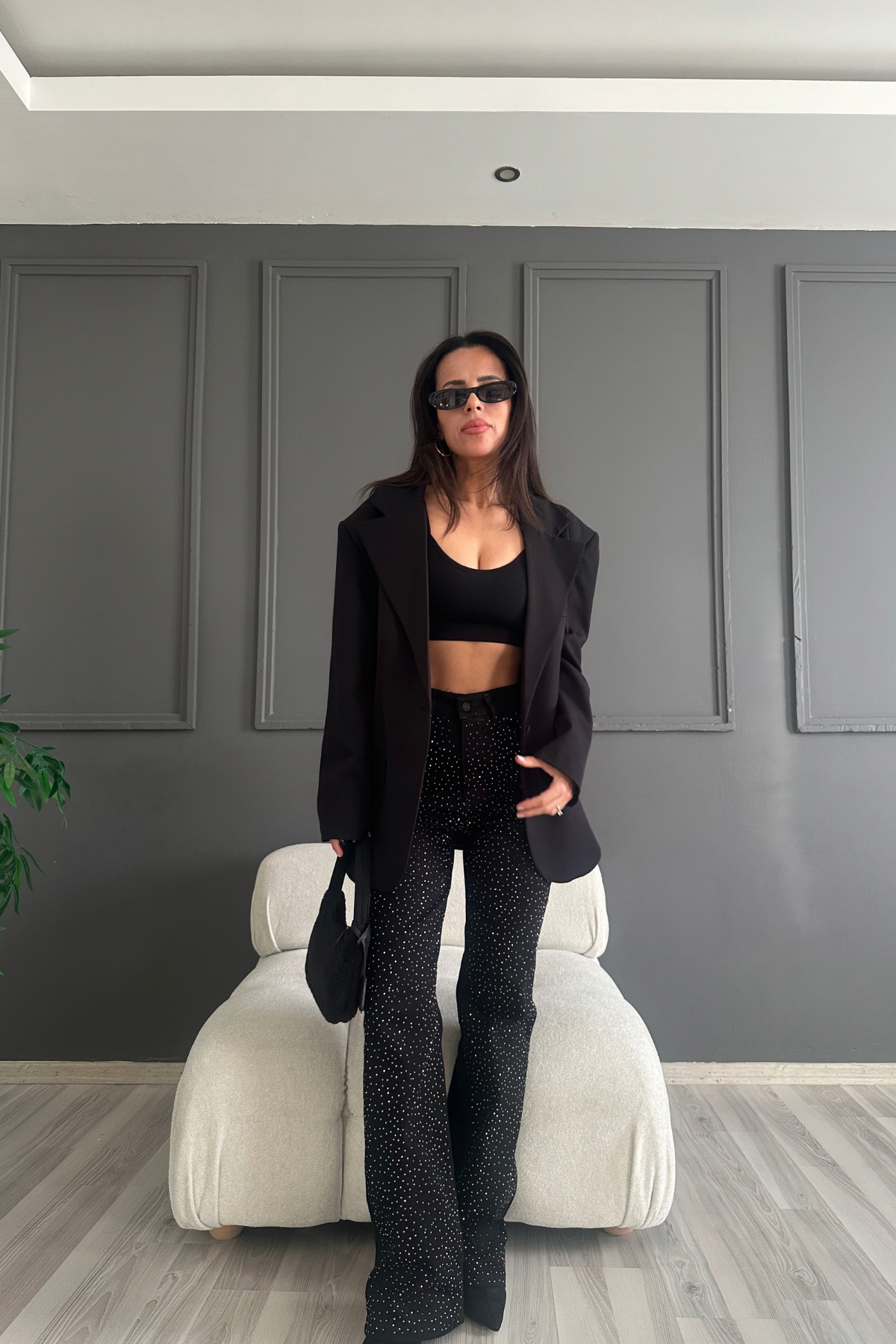 Siyah Free Tasarım Işıltılı Denim