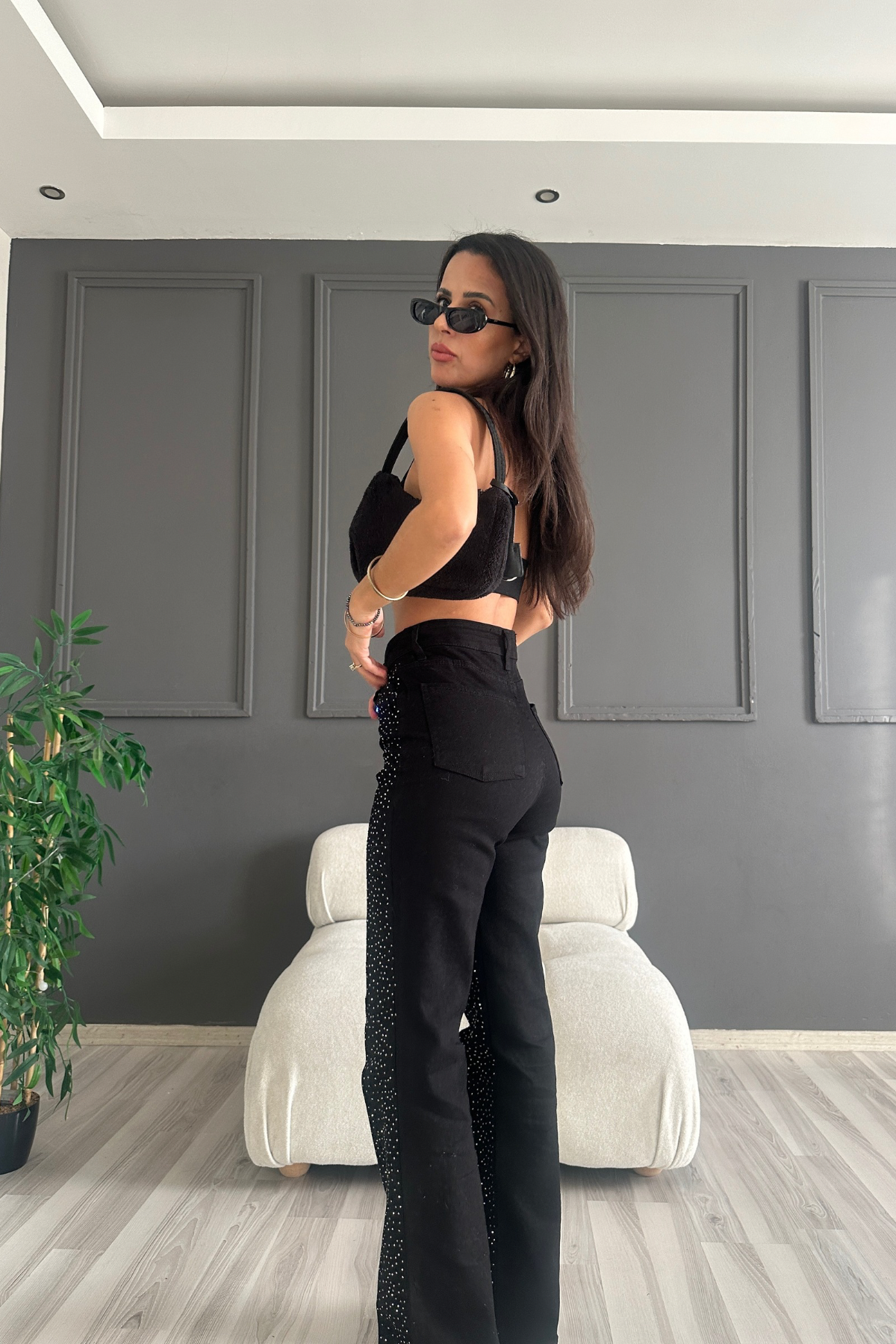 Siyah Free Tasarım Işıltılı Denim