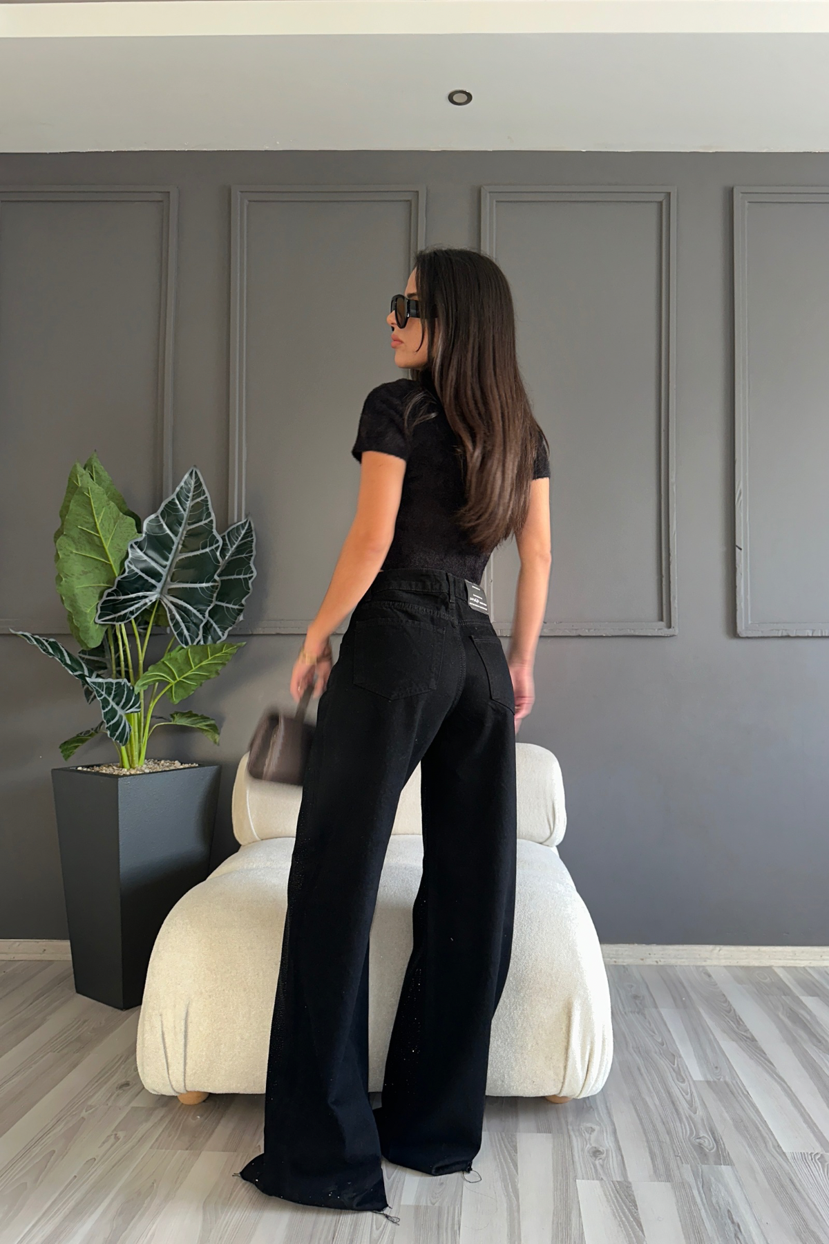 Siyah Işıltılı Denim