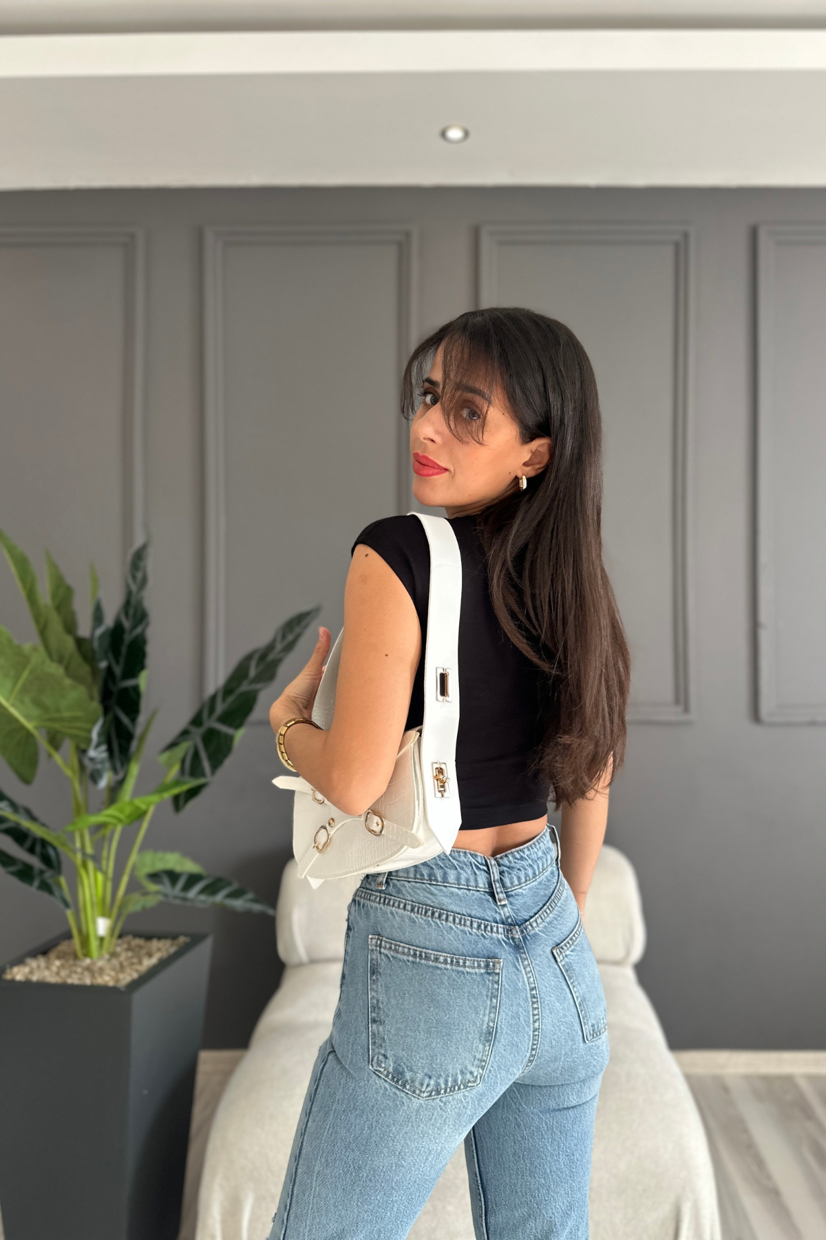 Süper Kumaş Ultra Esnek Siyah Crop T-shirt