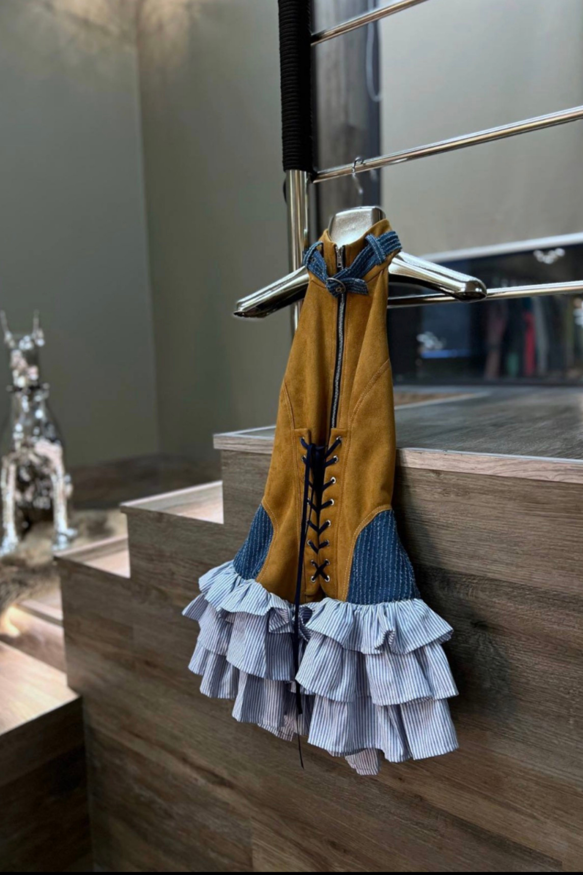Tasarım Süet Jessica Kumaş Denim Detaylı Premium Elbise