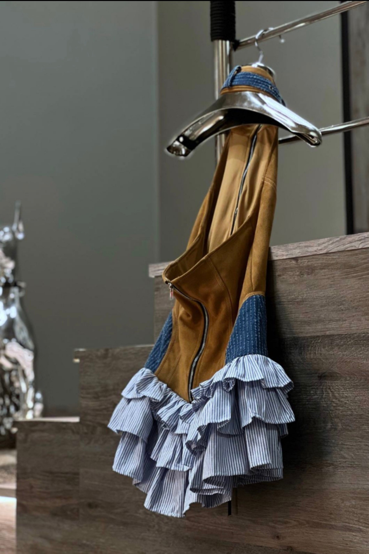 Tasarım Süet Jessica Kumaş Denim Detaylı Premium Elbise