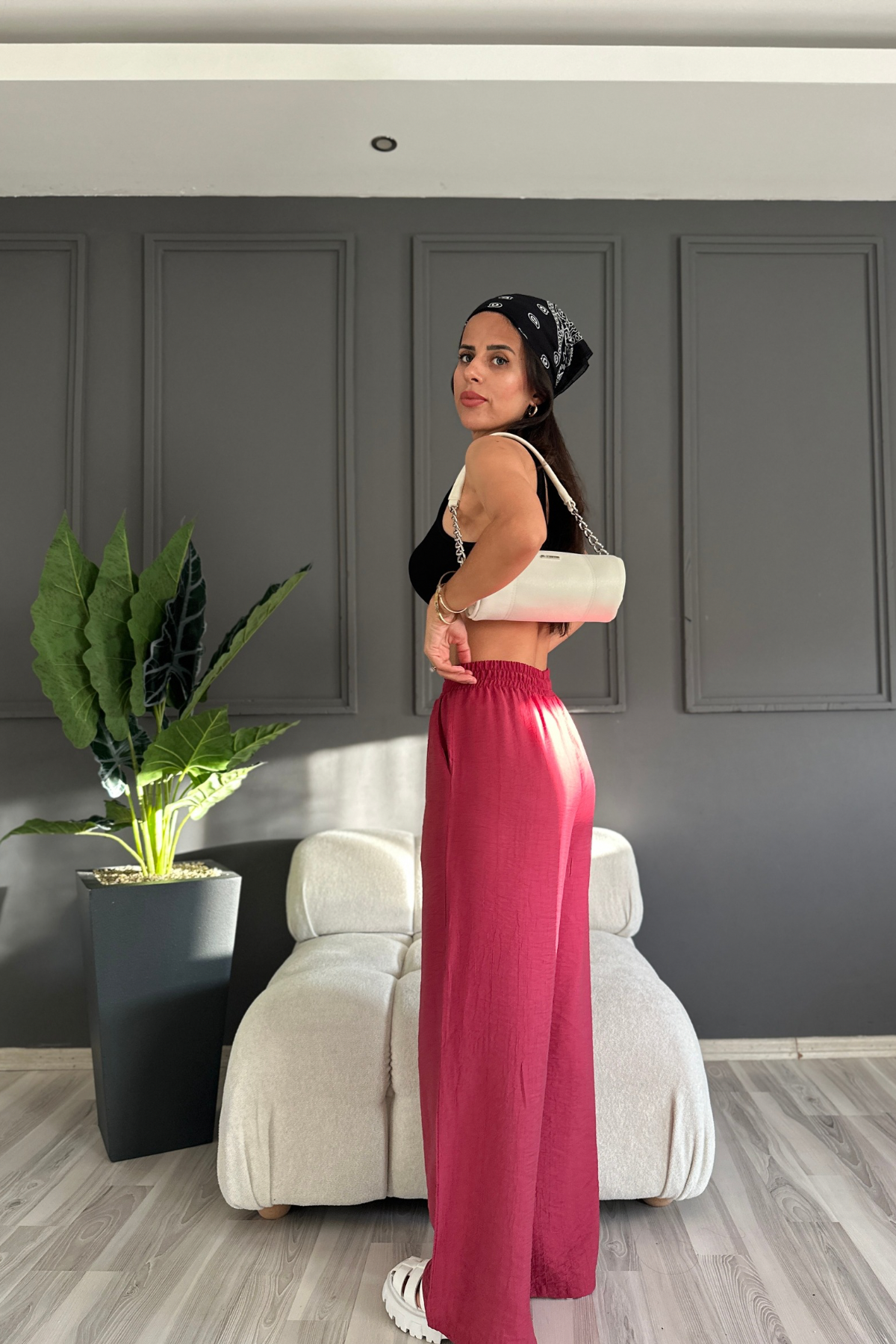 Tensel Bordo Çilek Pantolon