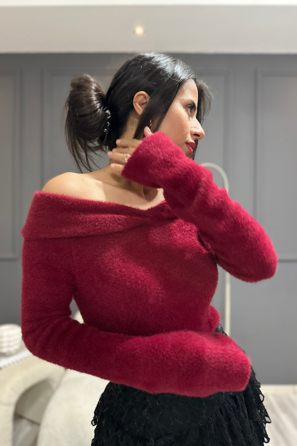 Yumoş Omuz Açık Bordo  Premium Kalite Kazak