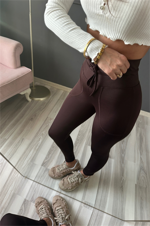 Acı Kahve Push Up Dalgıç Kumaş Cep Detay Toparlayıcı Tayt