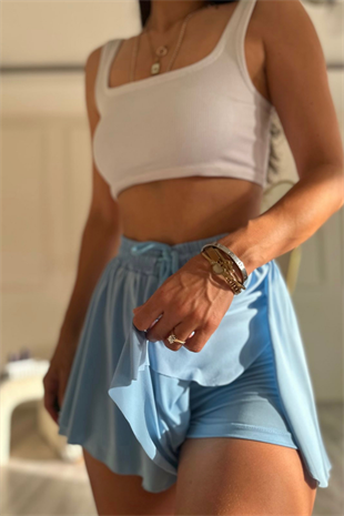 Açık Mavi İçi Şortlu Likralı Etek