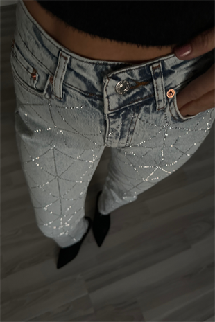 Asimetrik Işıltılı Straight Denim