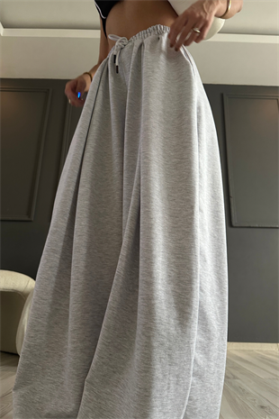 Bağlamalı Gri Bol Paça Barrel Eşofman