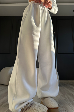 Beyaz Paça Ayarlamalı Balon Pantolon