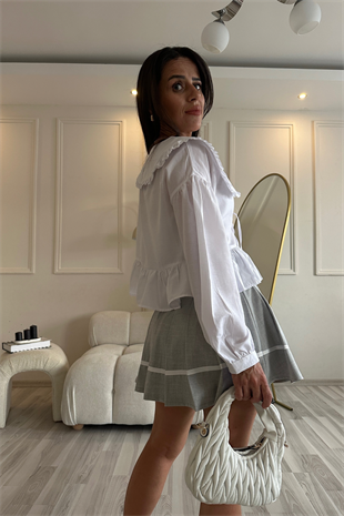 Beyaz Yakalı Bağlamalı Gömlek