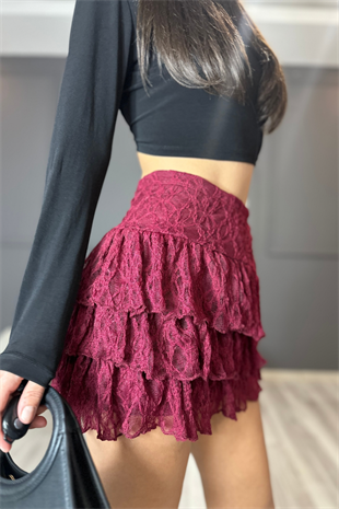 Bordo Dantel Kat Kat Model Etek