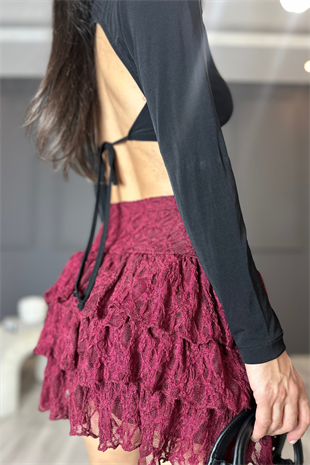 Bordo Dantel Kat Kat Model Etek