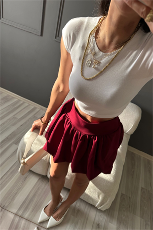 Bordo Likralı Balon Şort Etek