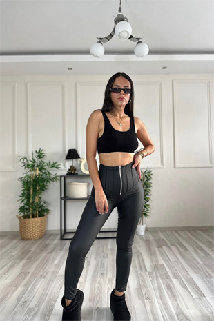 Çımalı Şardonlu Deri Tayt