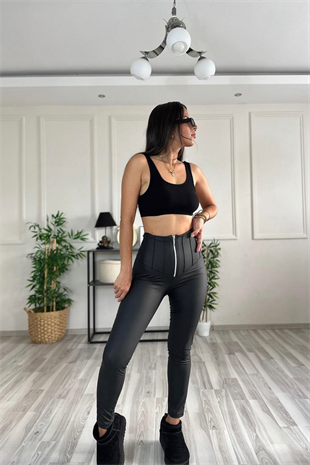 Çımalı Şardonlu Deri Tayt