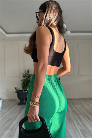 Gofre Kumaş Yeşil Pantolon