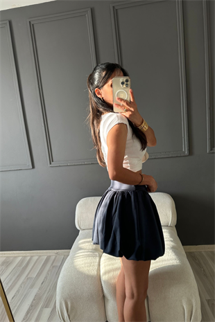 Gri Likralı Balon Şort Etek