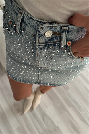 Işıltılı Denim Etek