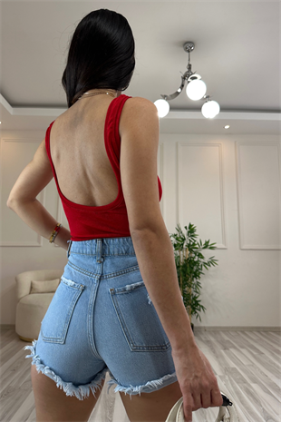 Kırmızı Likralı Bodysuit