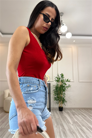 Kırmızı Likralı Bodysuit
