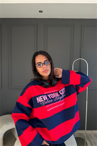 Kırmızı Siyah New York Sweat