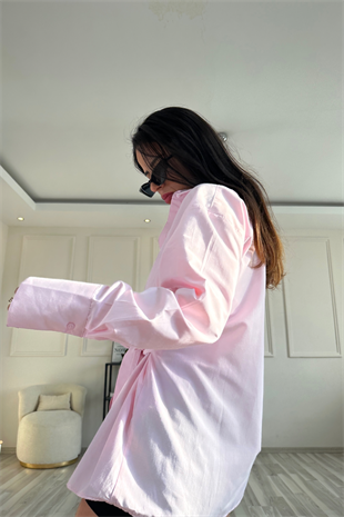 Kuşaklı Pembe Gömlek