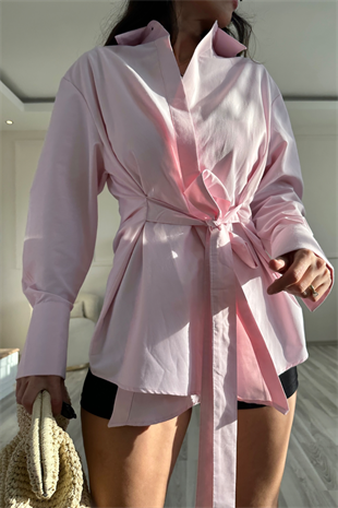 Kuşaklı Pembe Gömlek