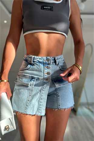 Light Blue Düğmeli Denim Şort SO8000