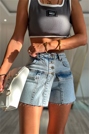 Light Blue Düğmeli Denim Şort SO8000