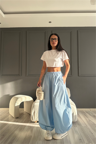 Mavi Poplin Balon Pantolon