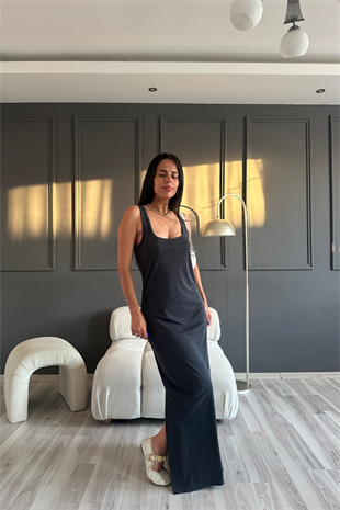 Modal Kumaş Çift Yırtmaçlı Elbise