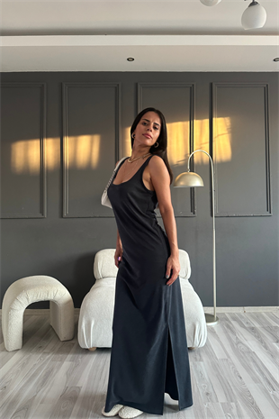 Modal Kumaş Çift Yırtmaçlı Elbise