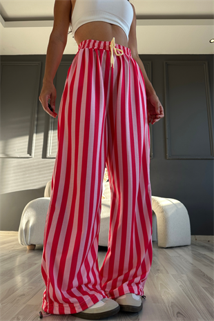 Pembe Çizgili Tasarım Pantolon 