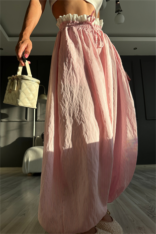 Pembe Fırfır Bel Tasarım Balon Pantolon