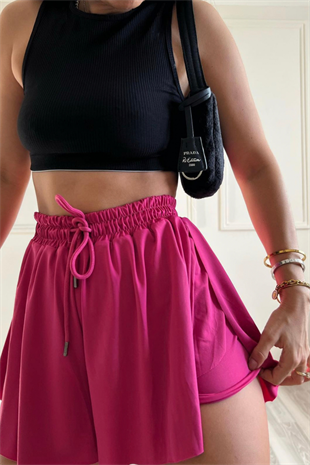 Pembe İçi Şortlu Likralı Etek