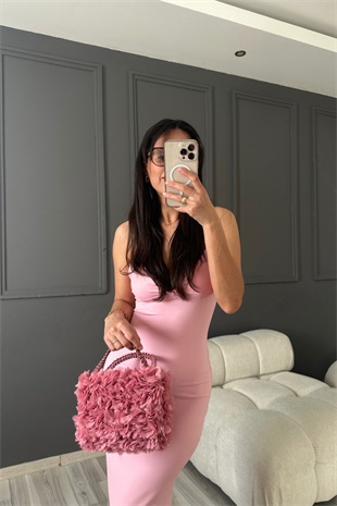 Pembe İp Askılı Elbise