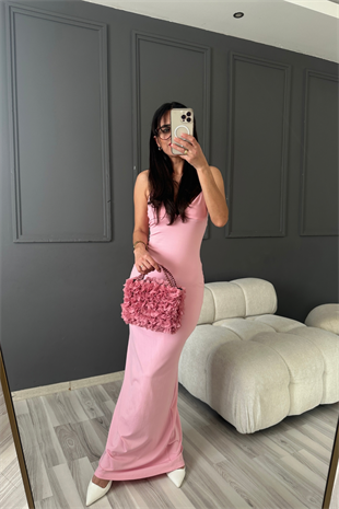 Pembe İp Askılı Elbise