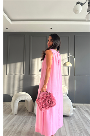 Pembe Keten Elbise